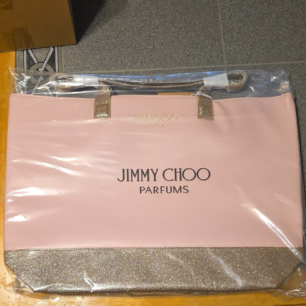 Jimmy Choo Pink Tote with Gold Accents